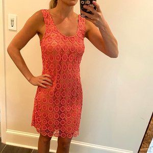 Coral Crochet Shift Dress